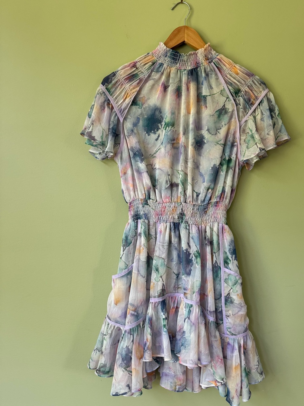 MISA Los Angeles Ella Abstract Pastel Watercolour Floral Chiffon Mini Dress